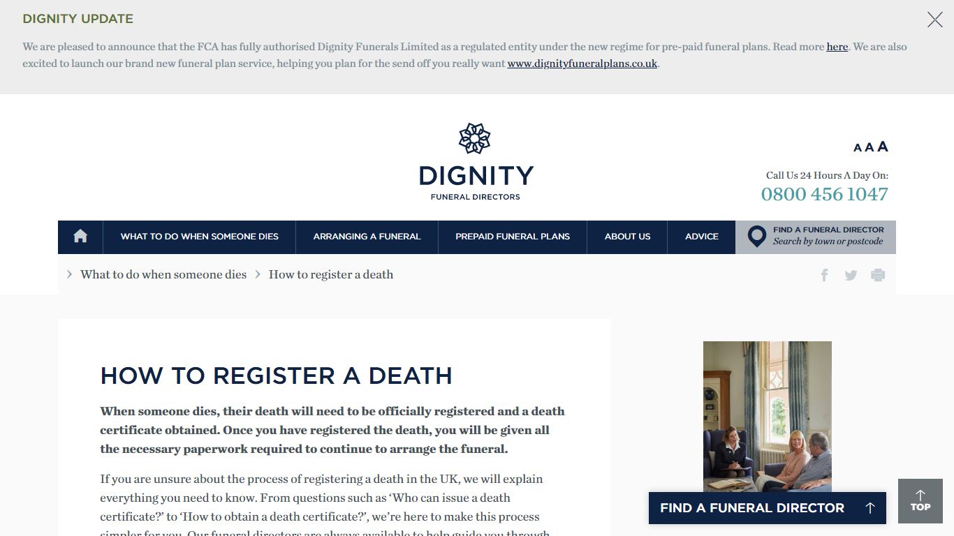 Registering a Death | How to register a death | Dignity Funerals